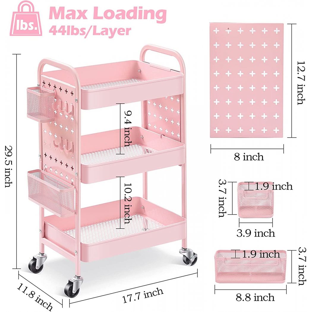 Dual Pegboards Removable Baskets Hooks Salon Organizer Trolley